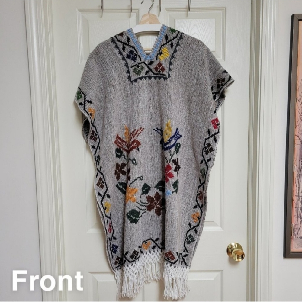 Gray Multicolor Woven Poncho